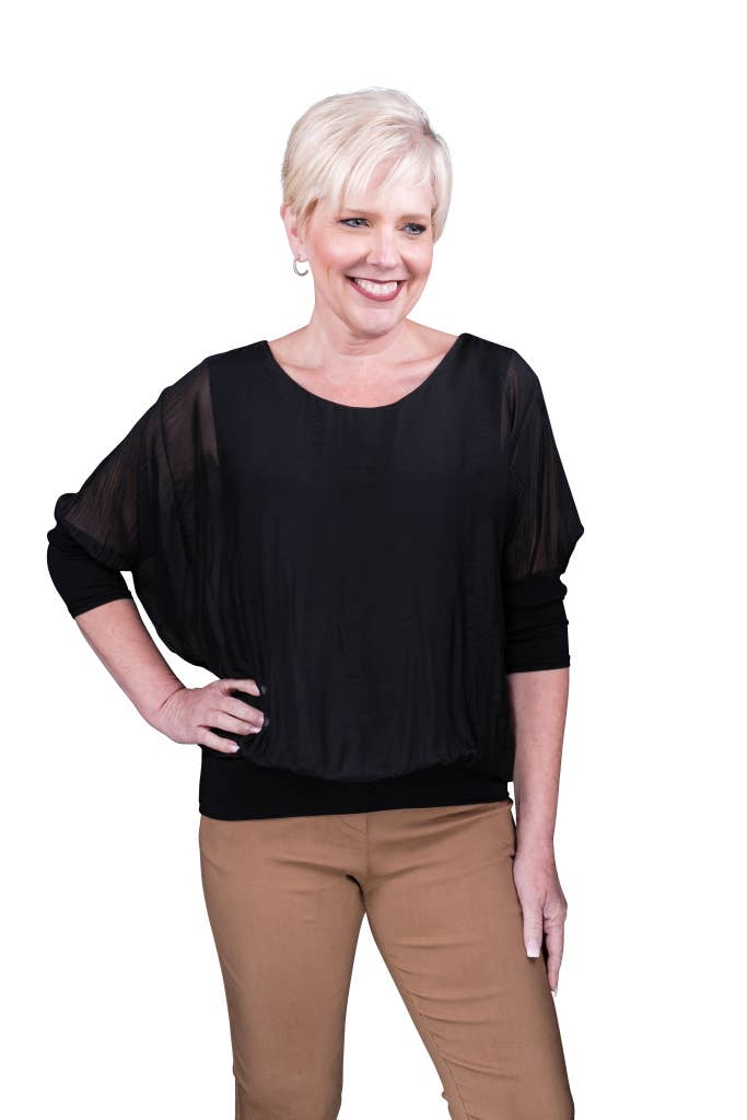 Silk Banded Blouse (BQ206):Black