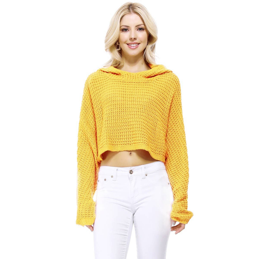 Crop Waffle Knit Hoodie: HONEY / ML