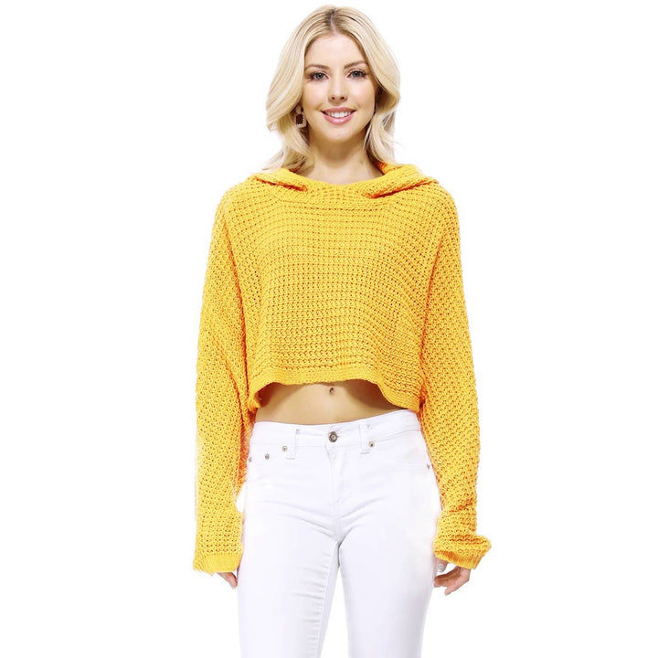 Crop Waffle Knit Hoodie : ORANGE / SM