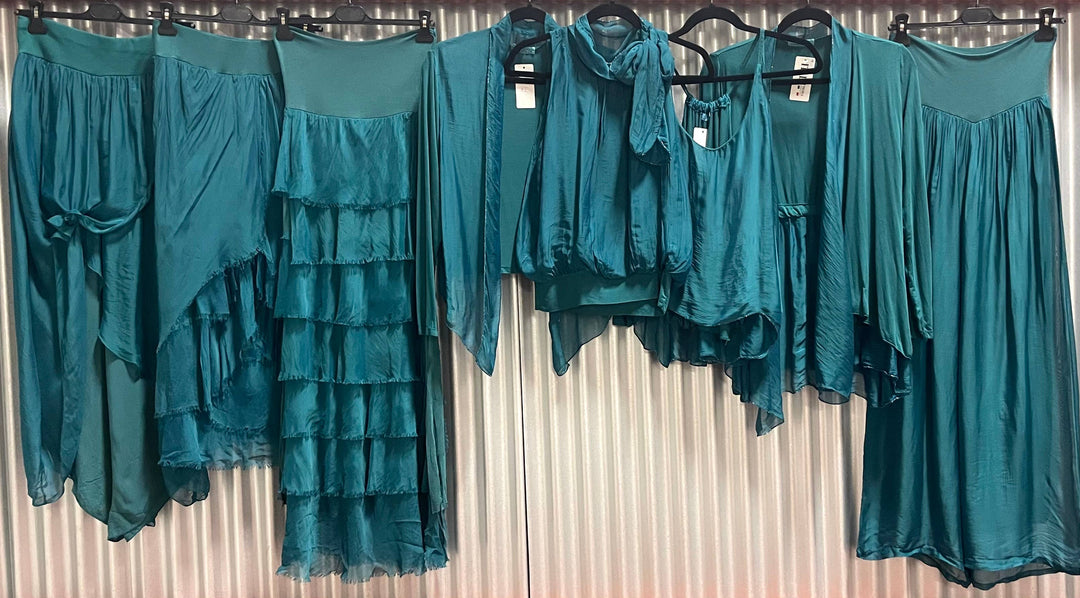 Silk Tie Neck Top: Teal / One Size