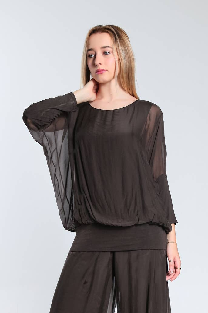 Silk Banded Blouse (BQ206):Black