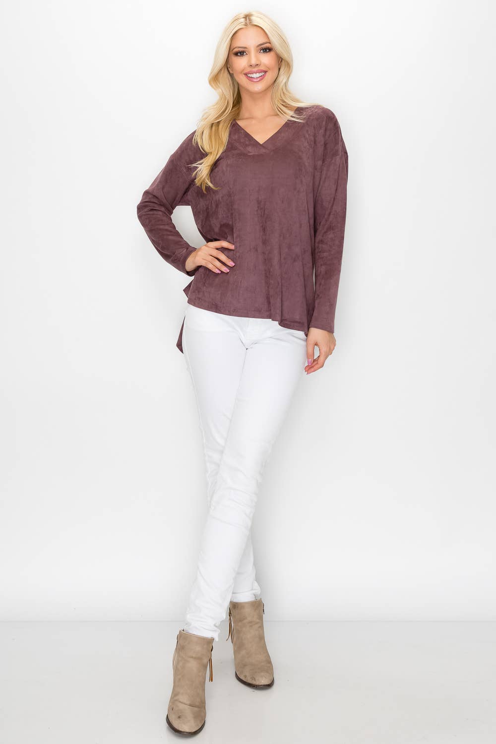 Andrea Stretch Suede Top: BLACK / L / A5415