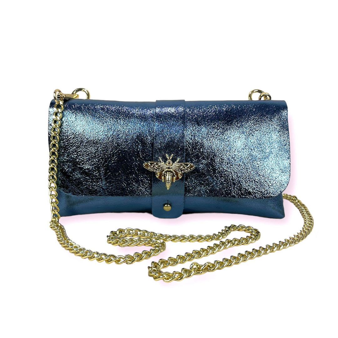 Leather Party Bag with Chain: Bottle Green