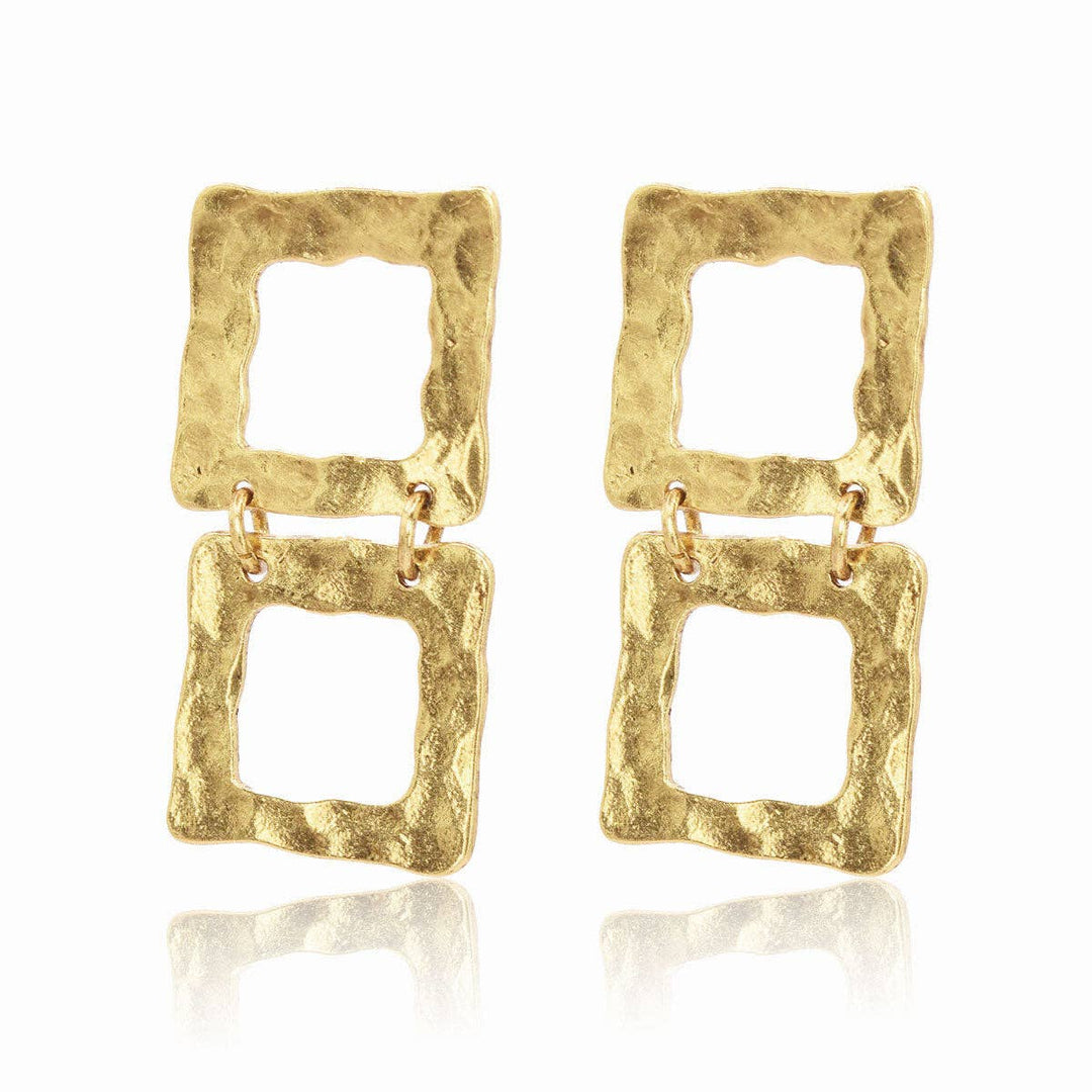 Double square statement earrings: GOLD