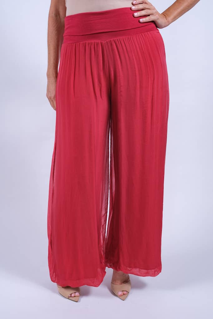 Foldover Waist Silk Pant (PL203):Espresso