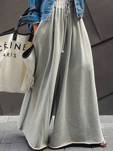 Urban Gray Wide Leg Elastic Waist Pants: BLACK / XL