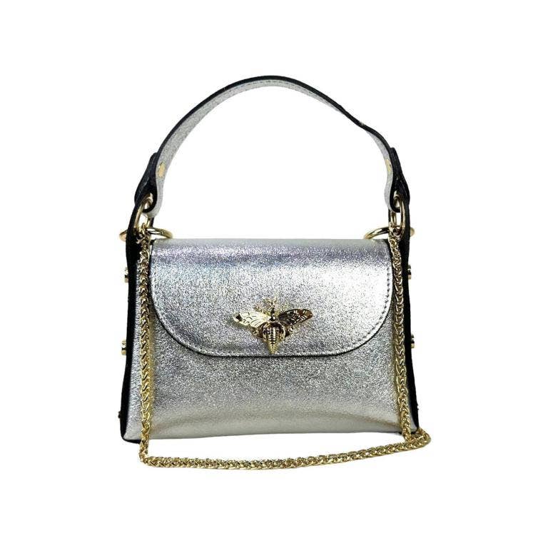 Metallic Leather Bag with Studs and Bee: Bronze