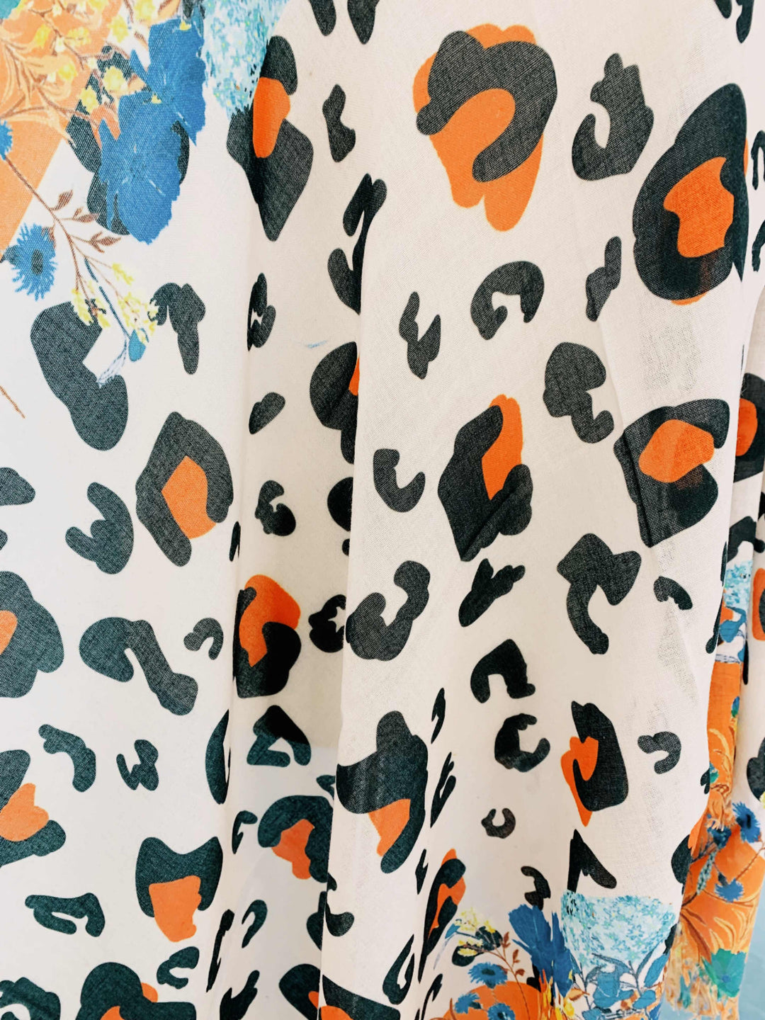 Leopard & Floral Border Scarf/Shawl: Yellow