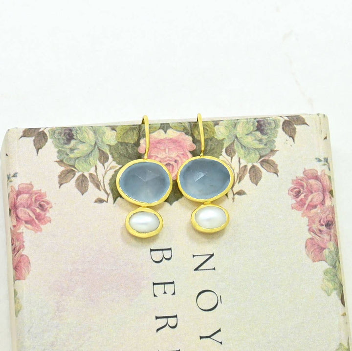 - Primrose Earring - Light Aqua Chalcedony & Pearl