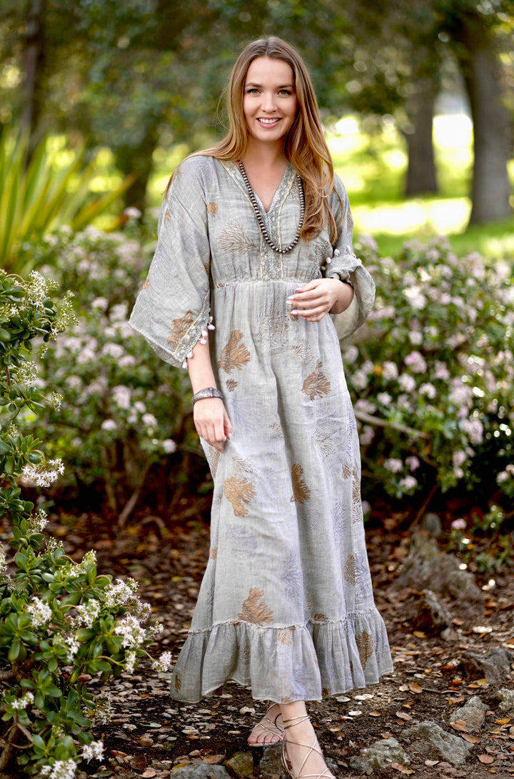 Coral Reef Maxi Dress: Medium / Lt. Grey