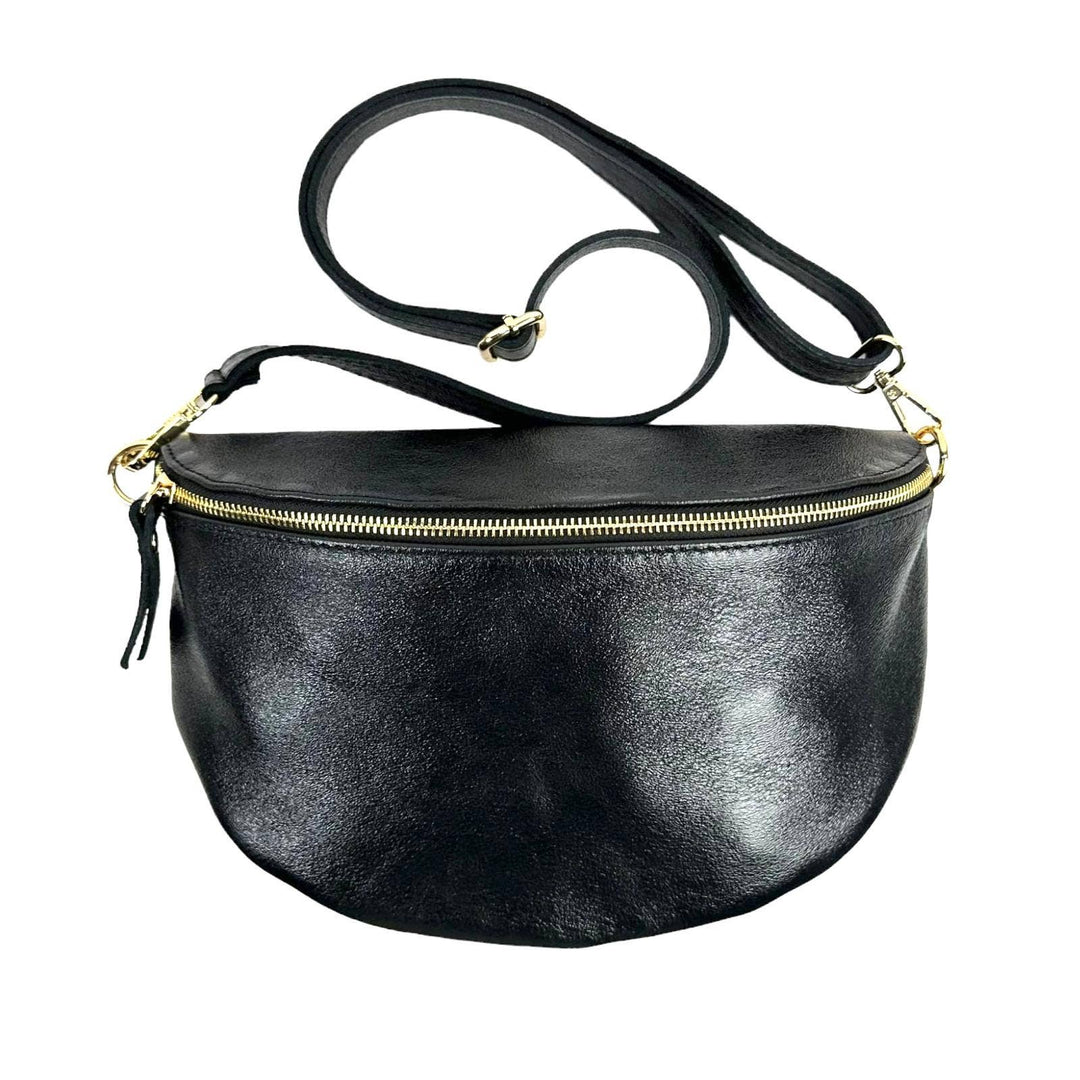 Metallic Italian Leather Waist Bag: Gold