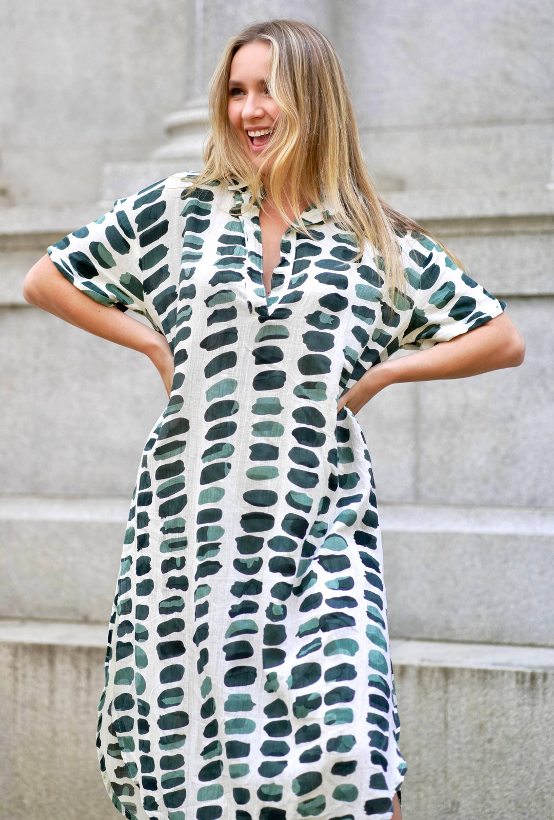 Zoey Geo Dress White Green:/ XL