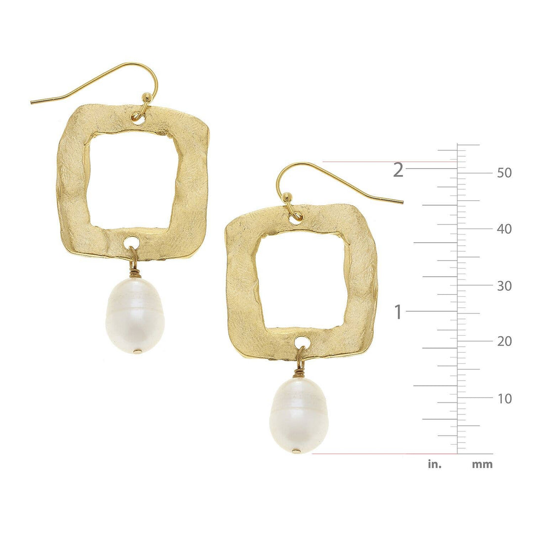 Square and Genuine Freshwater Pearl Earrings