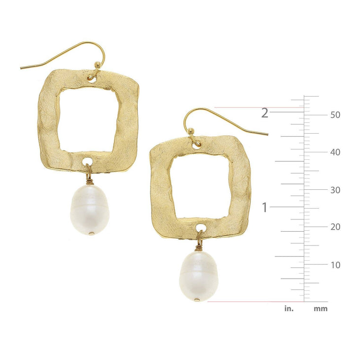 Square and Genuine Freshwater Pearl Earrings
