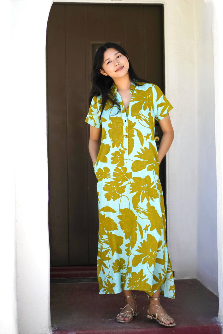 Cotton Dress Turquoise Olive: L