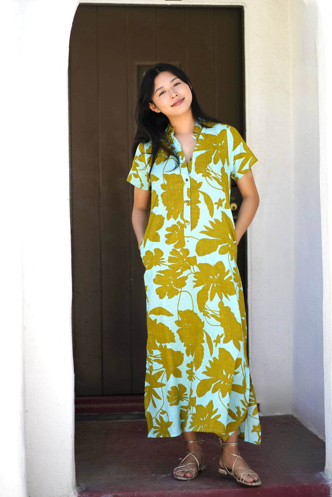 Cotton Dress Turquoise Olive: M