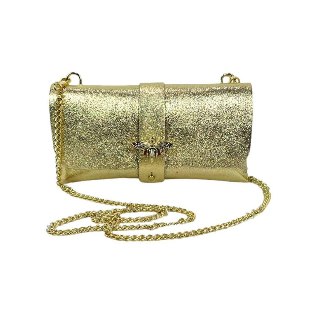 Leather Party Bag with Chain: Bottle Green