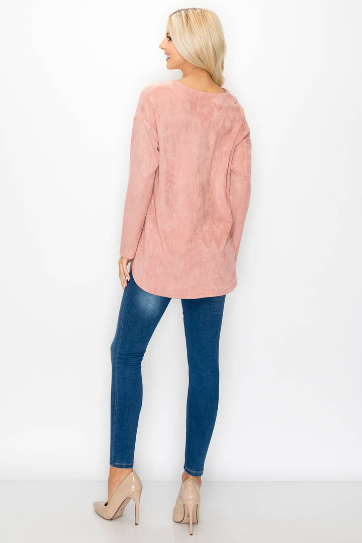 Andrea Stretch Suede Top: BLACK / L / A5415