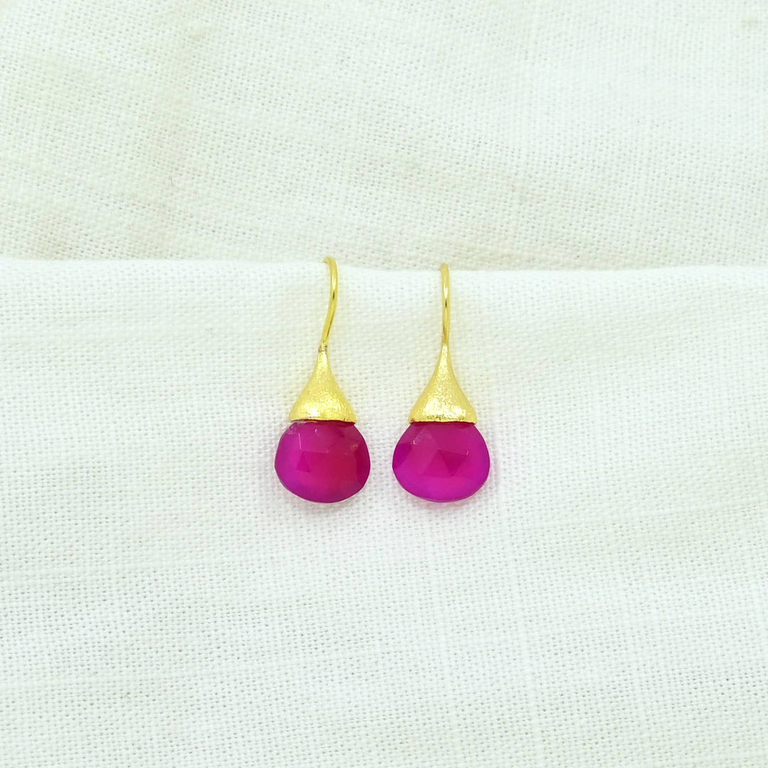 Boho Droplet Earrings Gold - Pink Fuchsia Onyx