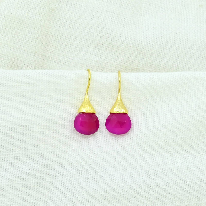Boho Droplet Earrings Gold - Pink Fuchsia Onyx