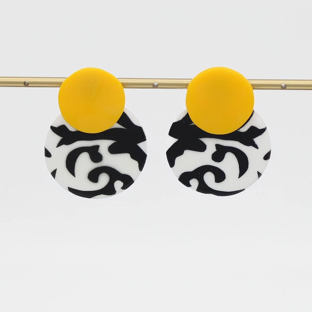 Yellow, Black and White Lola Statement Earrings