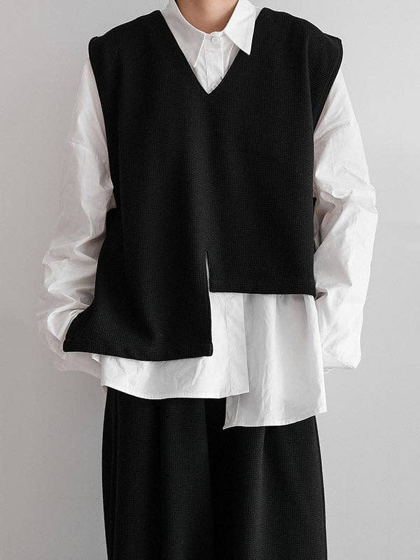 Asymmetric V-Neck Vest: BLACK / One_size