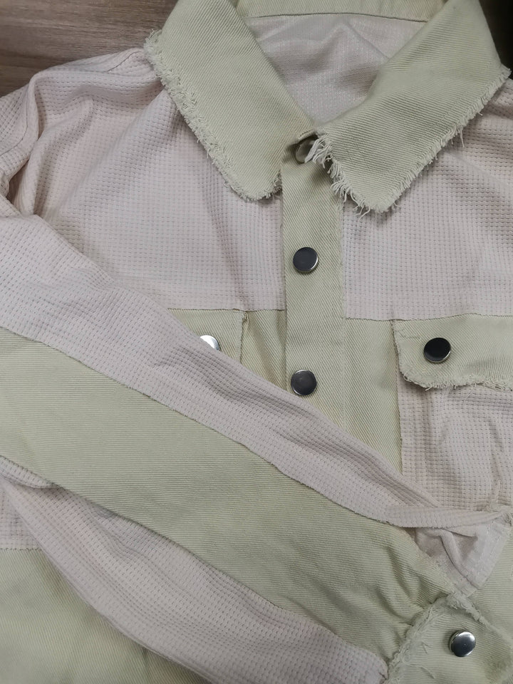 Waffle Patch Denim Jacket: GREEN / S