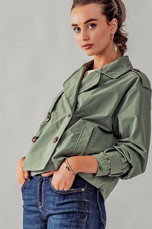 DOUBLE BREASTED CROPPED JACKET: CAMEL