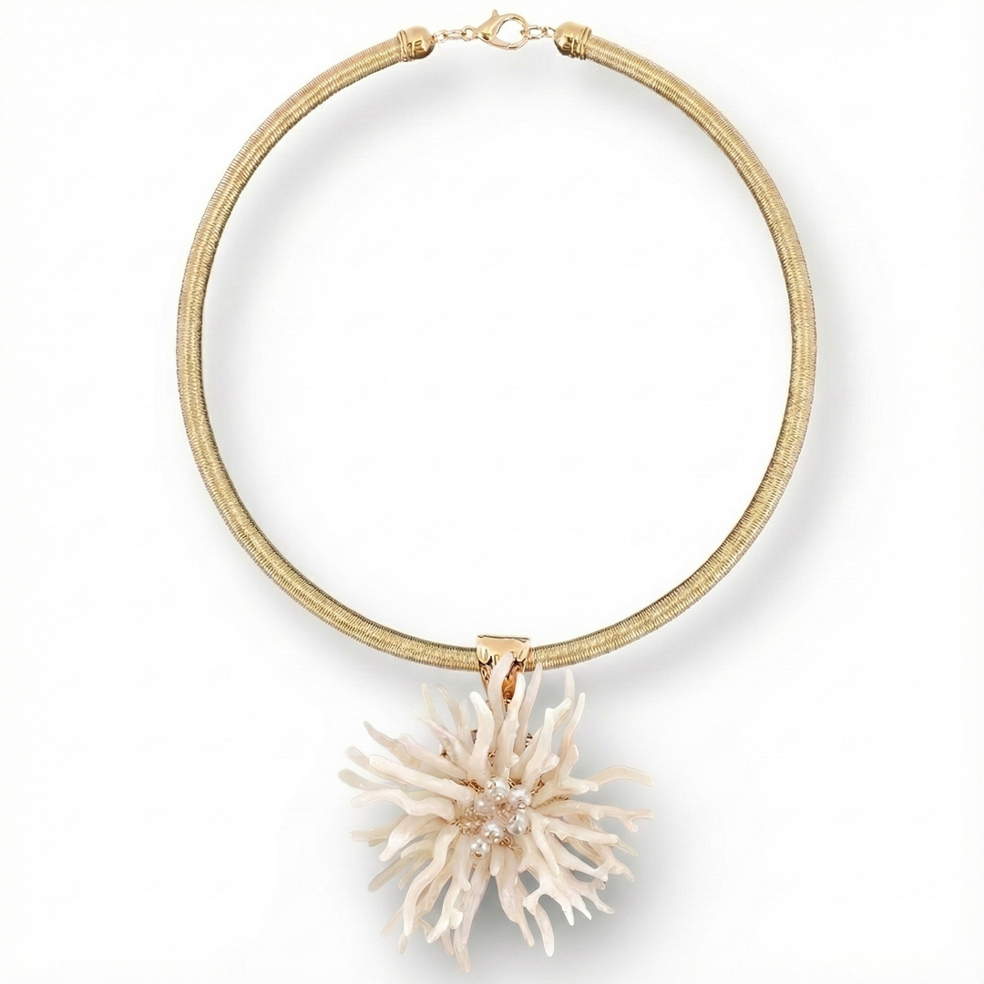 Bijoux Envie Statement Jewelry - Coral Flower Collar Necklace | Handmade Statement Jewelry