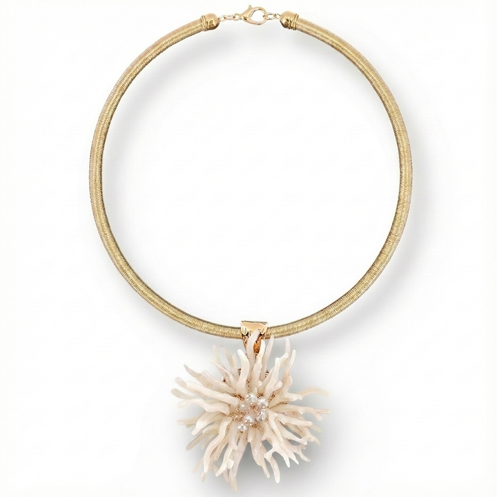 Bijoux Envie Statement Jewelry - Coral Flower Collar Necklace | Handmade Statement Jewelry