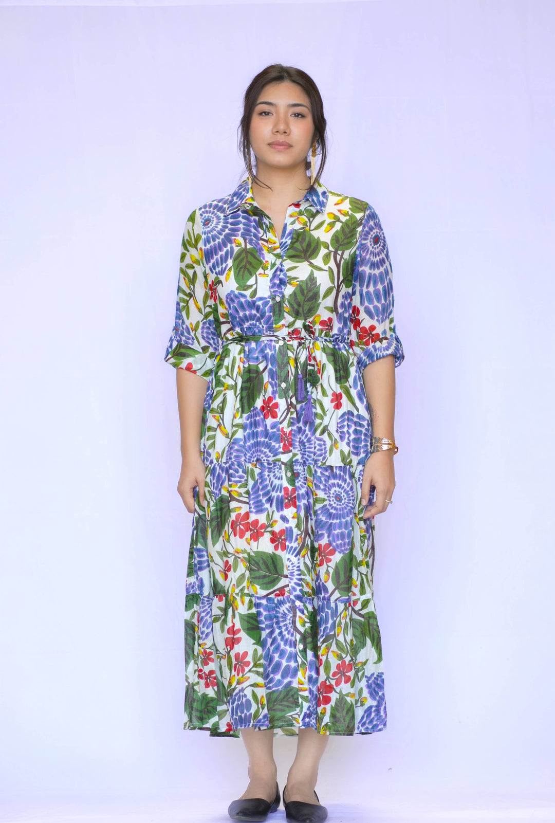 Cotton Tiered Shirt Dress: XL