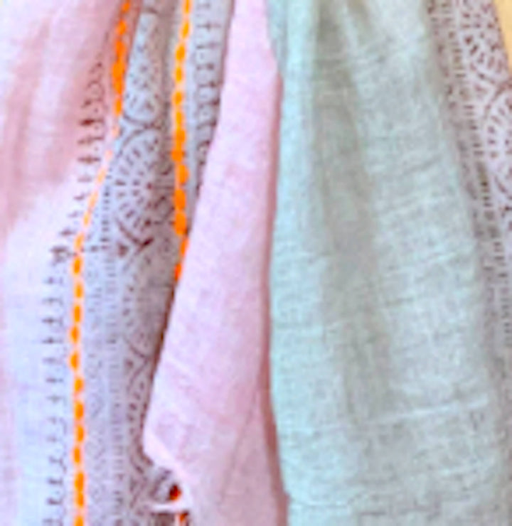 Anika Block Print Cotton Scarf: Grey Blue