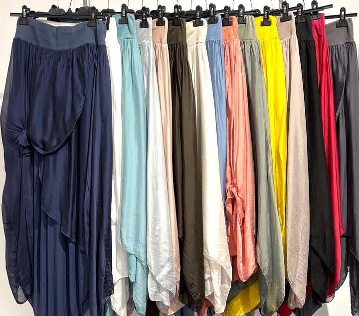 Stretch Band Double Layer Silk Pant: Taupe