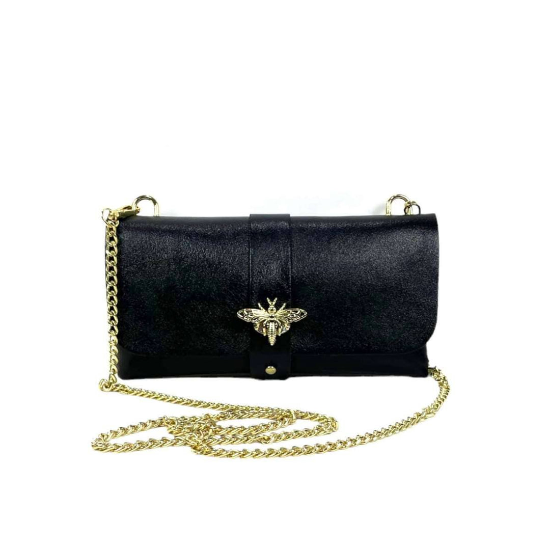 Leather Party Bag with Chain: Bottle Green