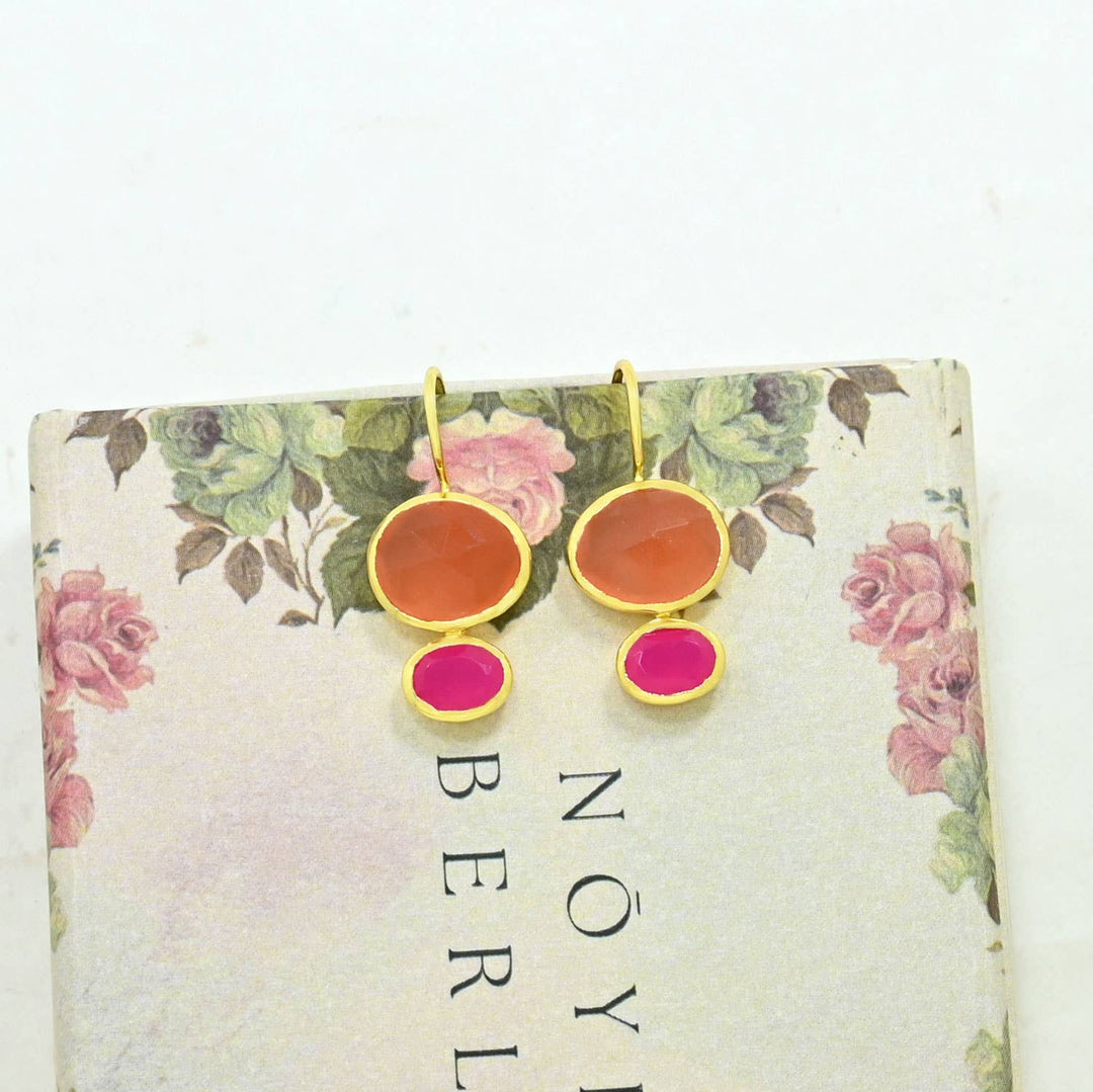 Primrose Earring - Pink Onyx & Carnelian