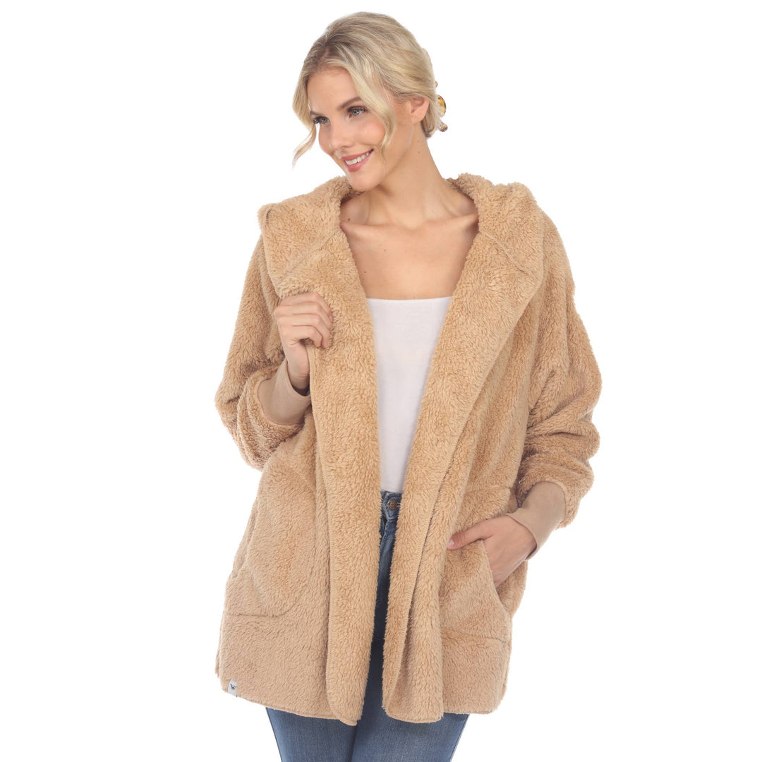 Plush Hooded Cardigan with Pockets: Purple / S/M