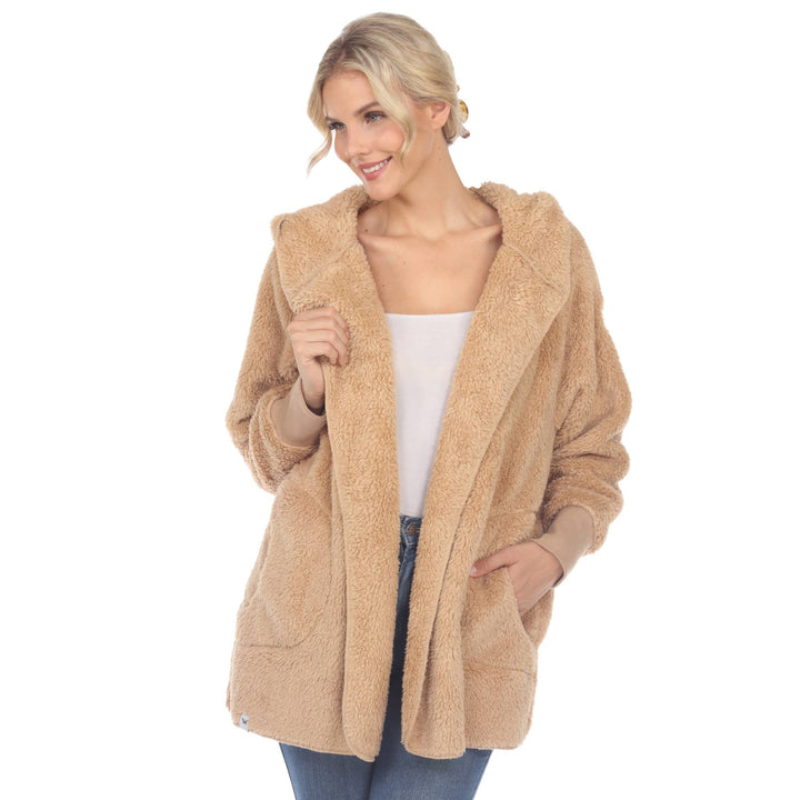 Plush Hooded Cardigan with Pockets: Purple / S/M