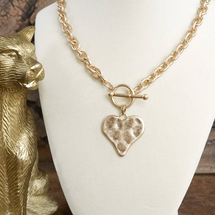 Hammered Heart Toggle Neck: Gold