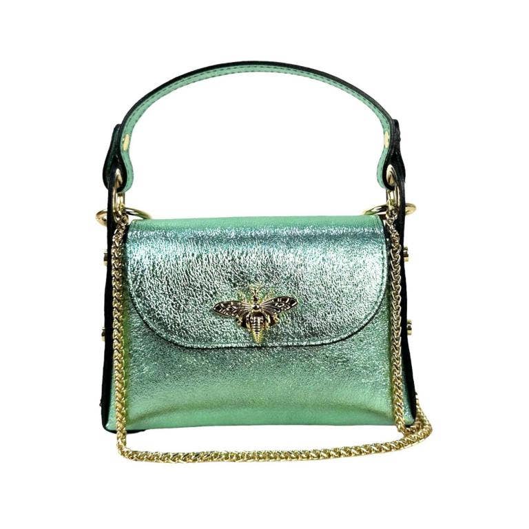 Metallic Leather Bag w/ Studs and Bee: Fuchsia