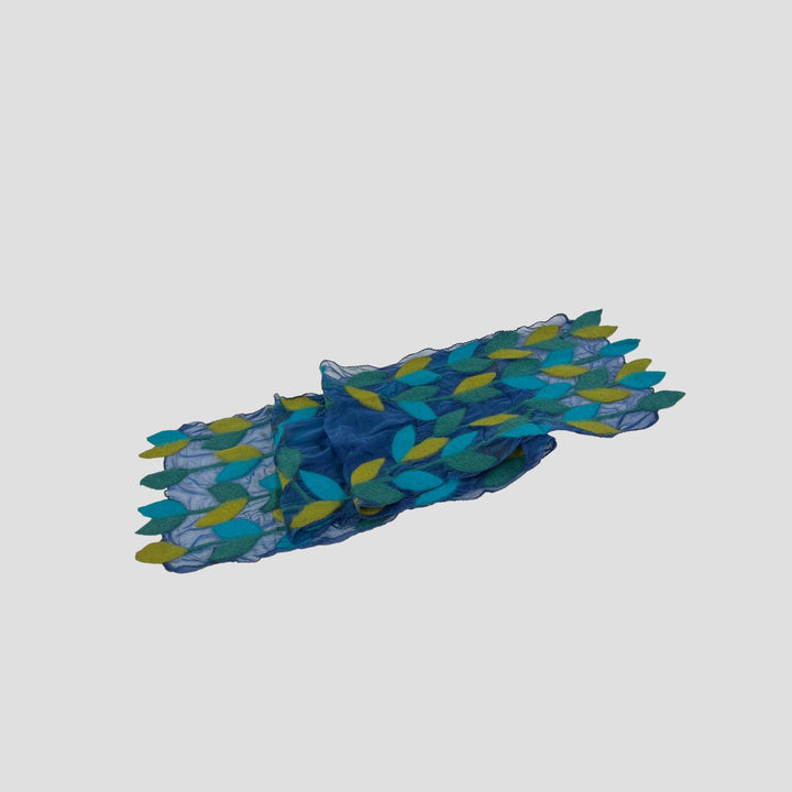 Leaf Merino Wool Handmade Felt Scarf: Tur-Green