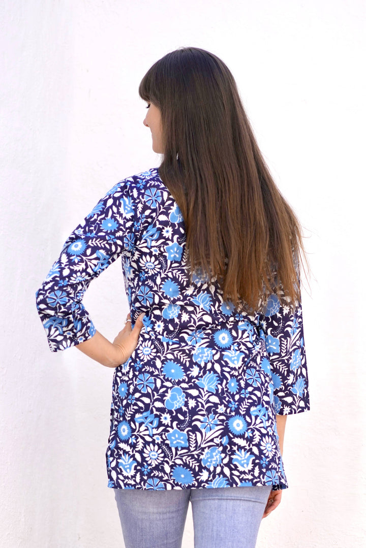 Cotton Kurta Tunic : Blue White / M