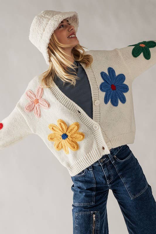 FLOWER RIB KNIT CARDI