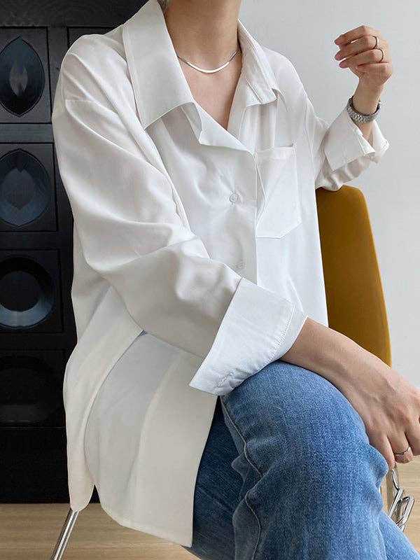 Buttoned Back Blouses: BLACK / L