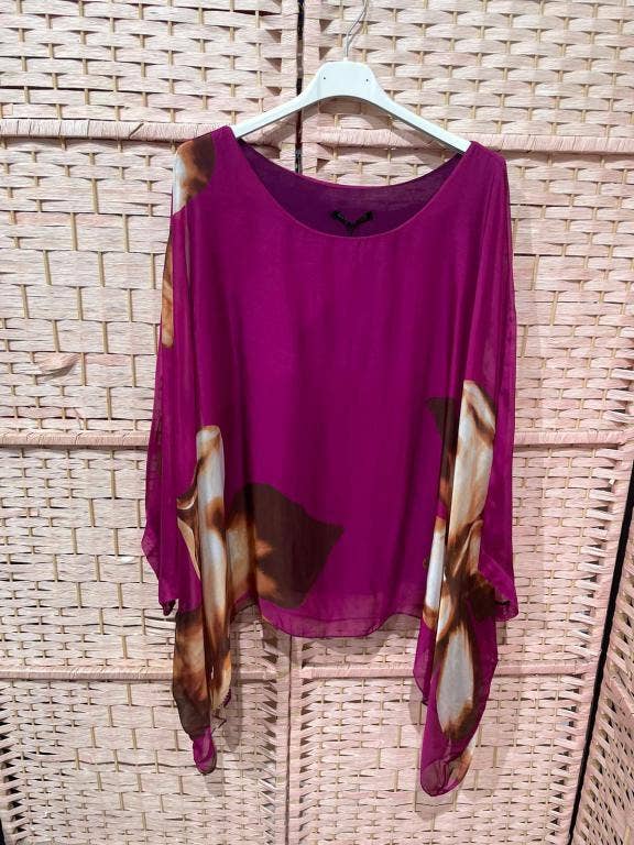 Italian Silk Top with Petal:Beige
