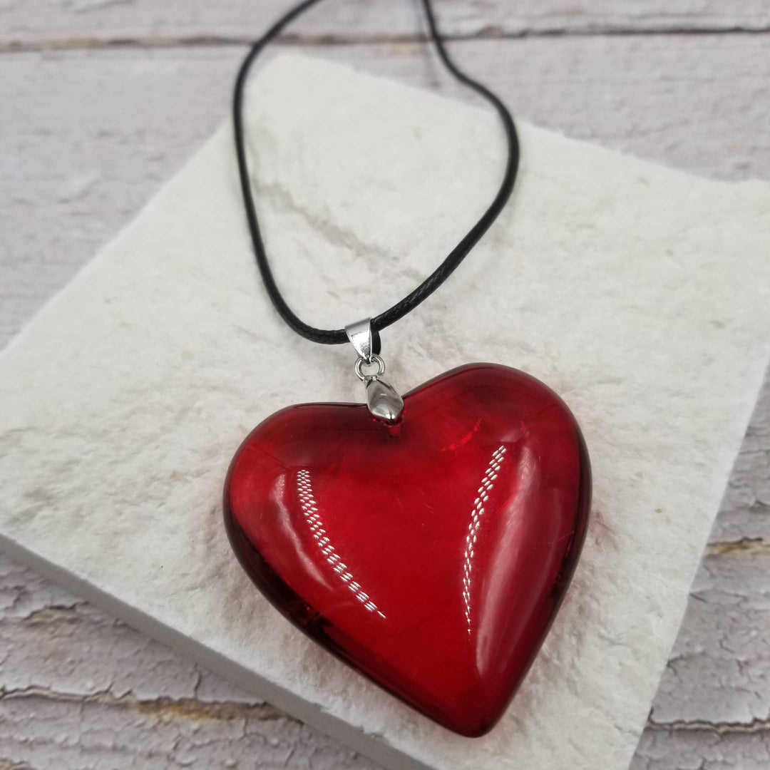 Large Glass Heart Necklace: Transparent