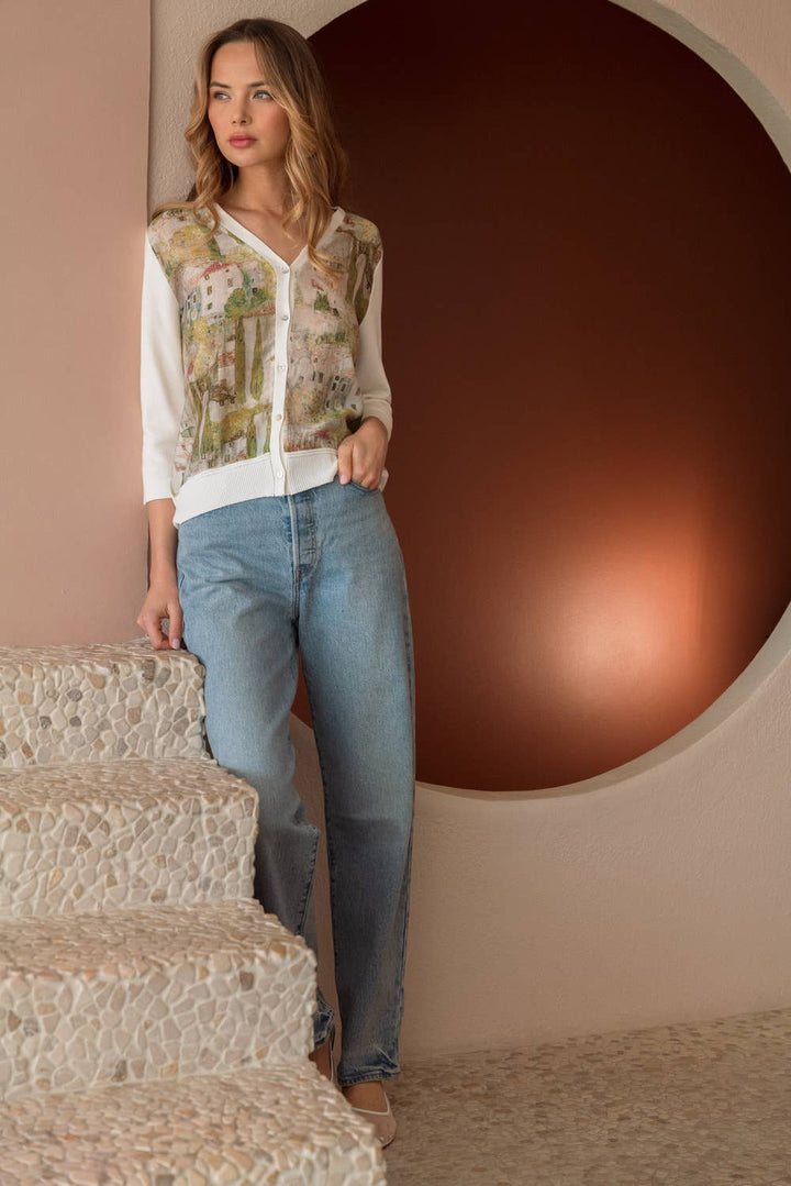 Print Cardigan: White / S