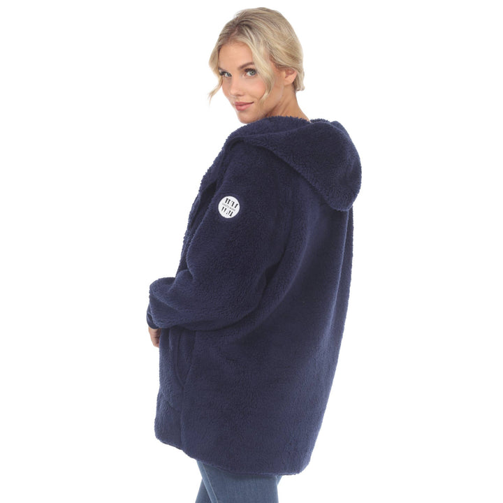 Plush Hooded Cardigan with Pockets: Purple / L/XL