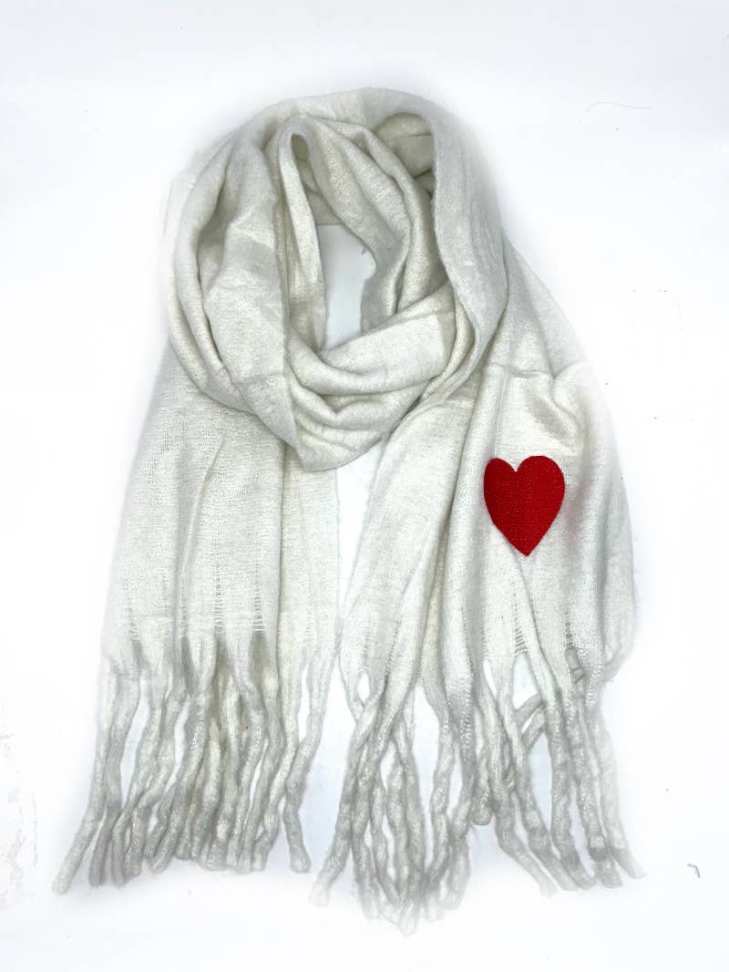 HH-210 Big fringe scarf with heart : Beige