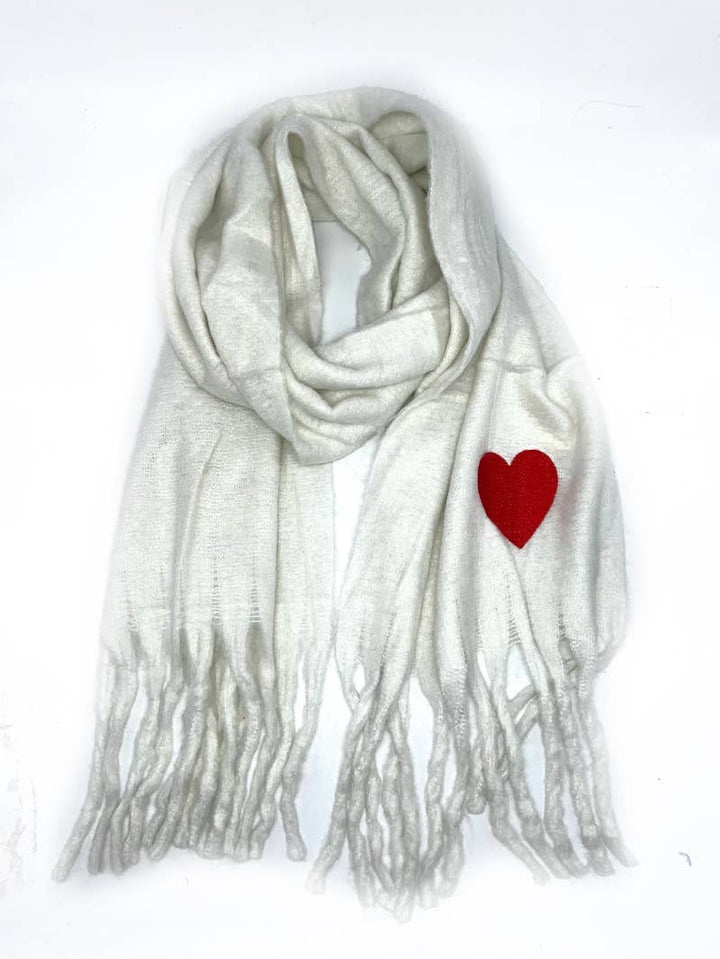 HH-210 Big fringe scarf with heart : Beige