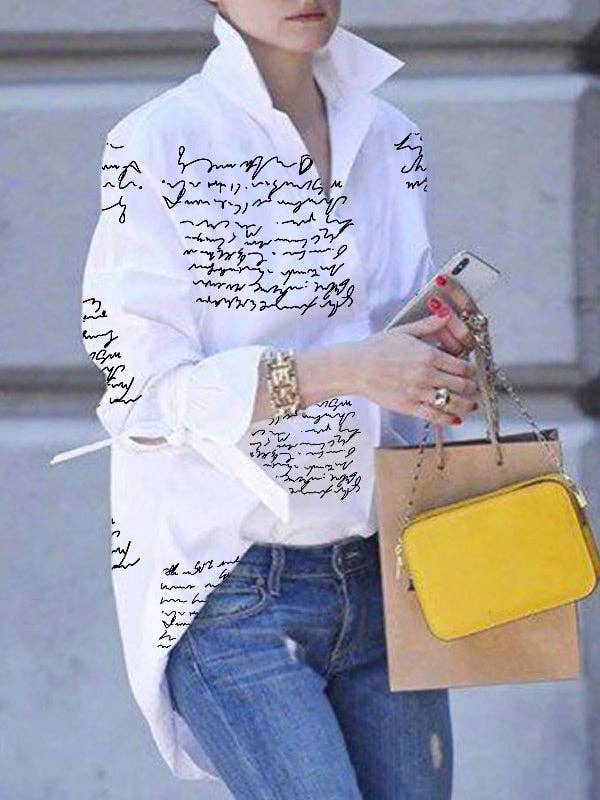 Letter Printed White Blouse Top:/ XL